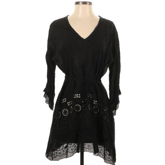EUC Johnny Was Eyelet Mini Dress with Pockets Black Size Small - Picture 1 of 10